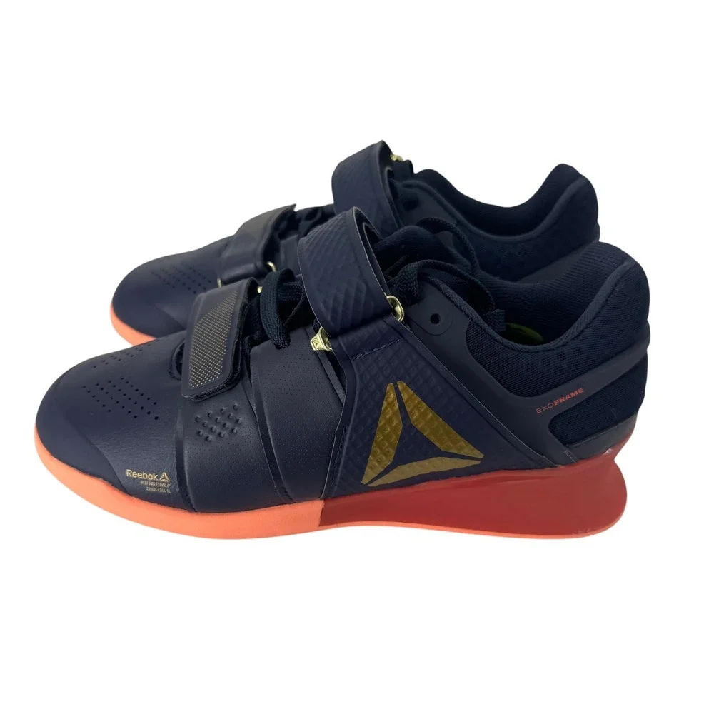 Reebok Legacy Lifter II Womens 7 Navy Gold Orange Weightlifting Shoes NWOT